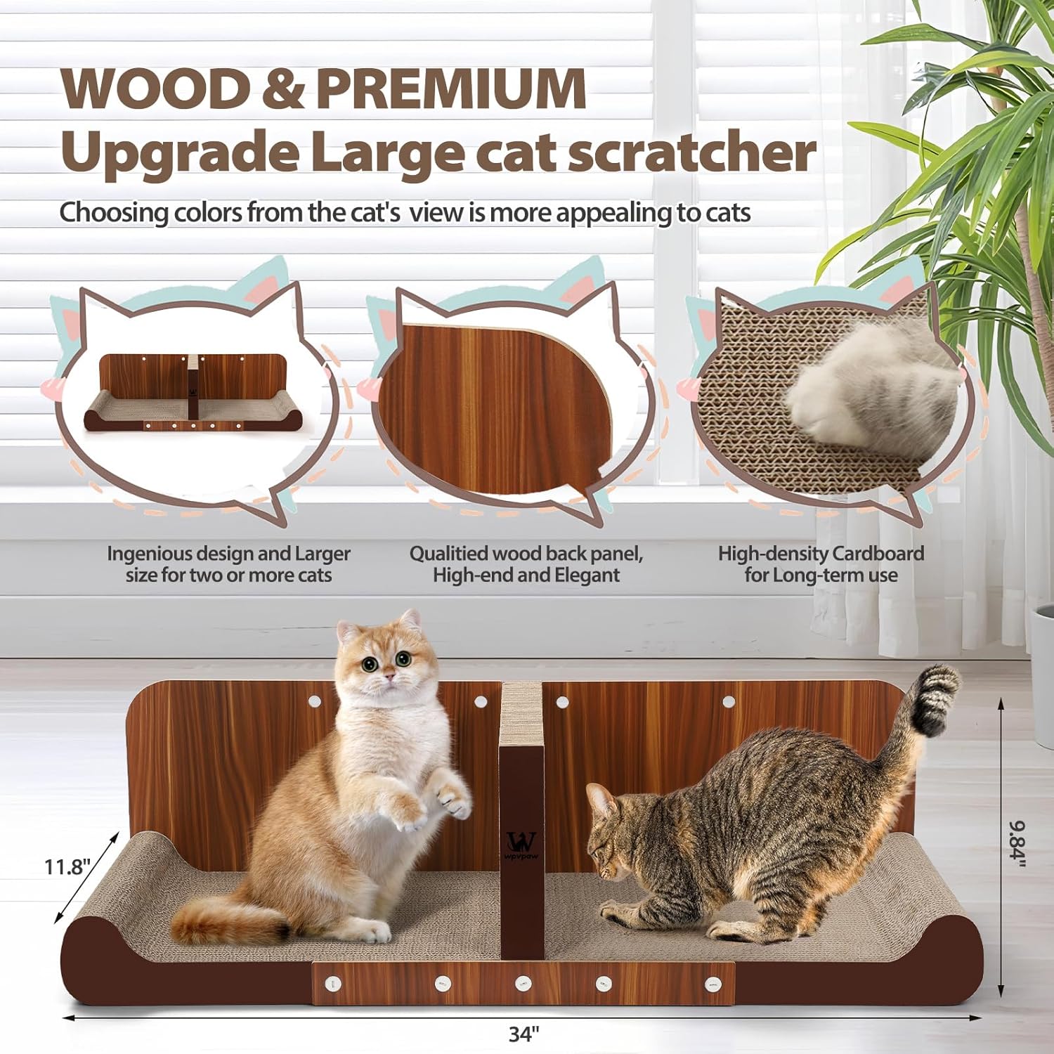 34 Inch Cat Scratcher Bed, Upgraded Cardboard Scratching Pad, Extra Large Cat Scratchers for Indoor Cats, Convertible Vertical Cat Scratching Board Furniture Protector