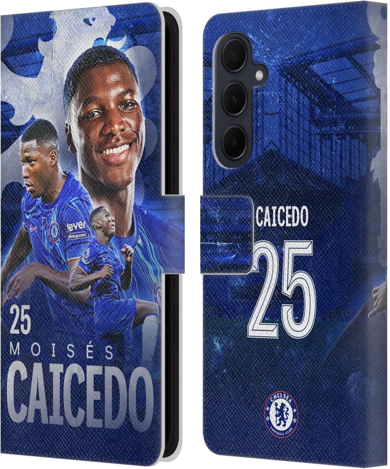 Head Case Designs Officially Licensed Chelsea Football Club Moisés Caicedo 2024/25 First Team Leather Flip Case Compatible with Samsung Galaxy A35 5G