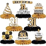 LINGTEER Happy 31st Birthday Table Honeycomb Centerpieces Cheers to 31st Birthday 31 Years Old Party Table Decorations Gift Sign.