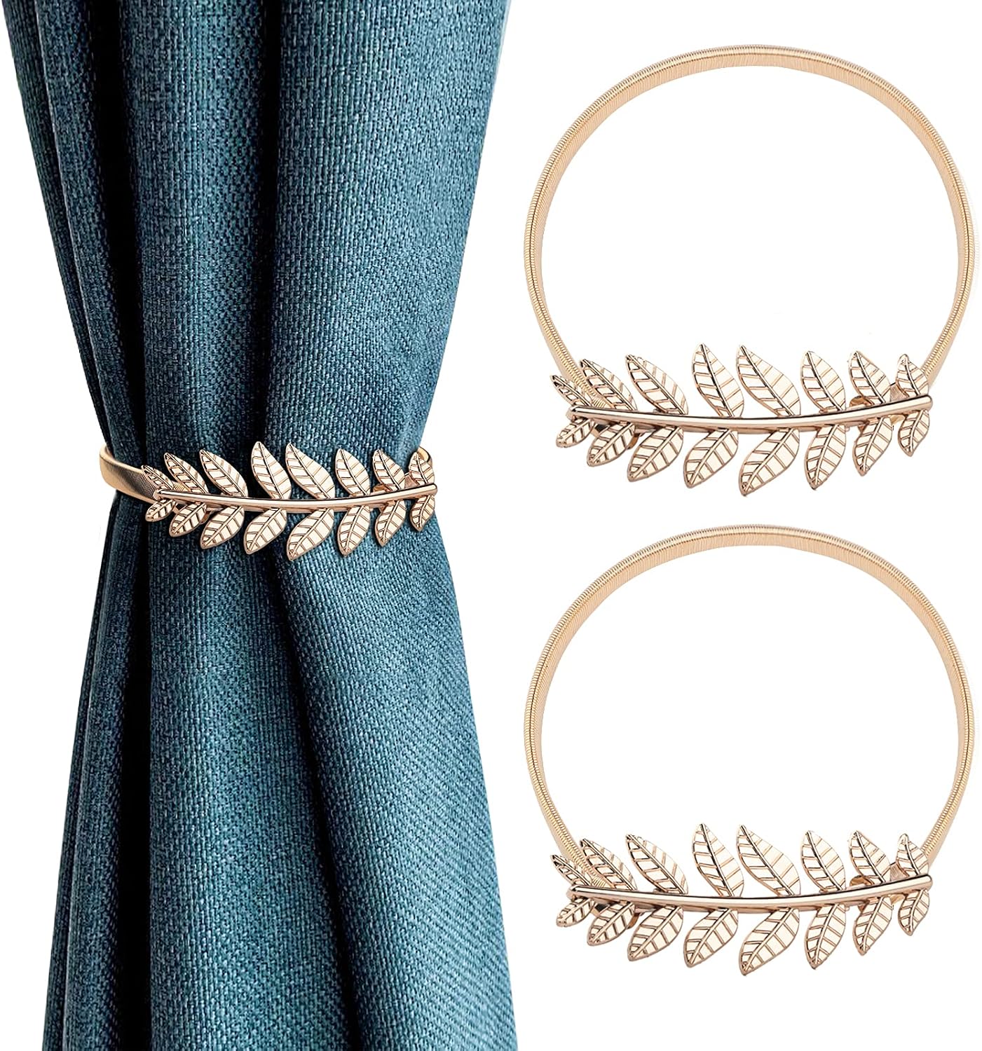 [2 Pack] Curtain Tiebacks Curtain Holdbacks, Aluminum Alloy Spring Design, Suitable for Most Curtains, Easy to Use (Golden)