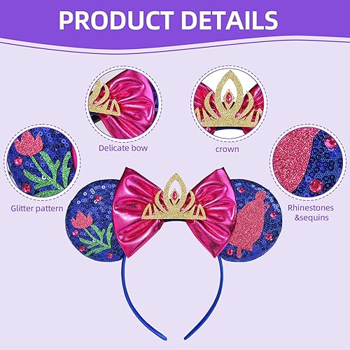 Miniatura 3 de Diadema de orejas de ratón de lentejuelas, orejas de ratón, orejas de parque, diadema de orejas de ratón clásicas de oro rosa brillante para mujeres