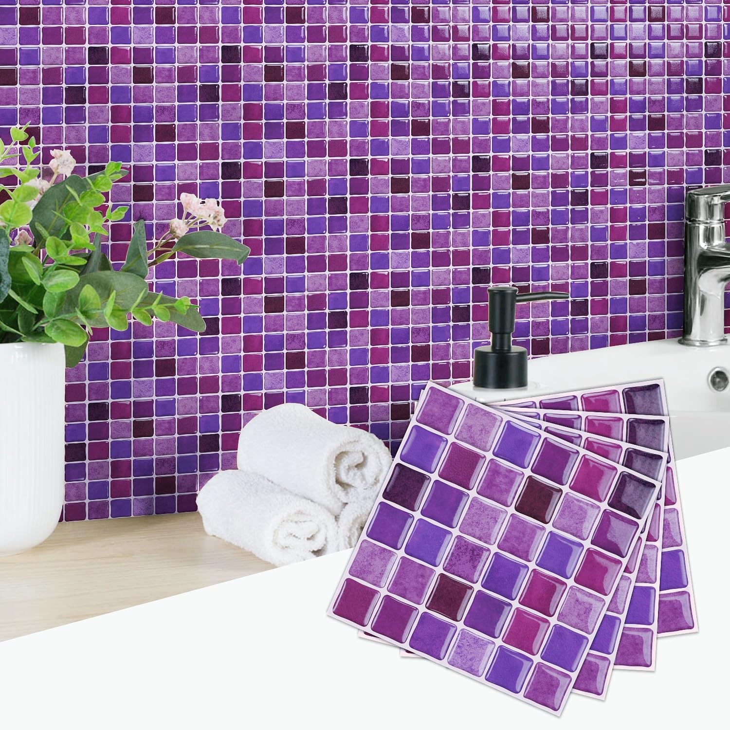 indabyo 20 Sheets Mosaic Marble Effect Tile Stickers Peel and Stick on Tile