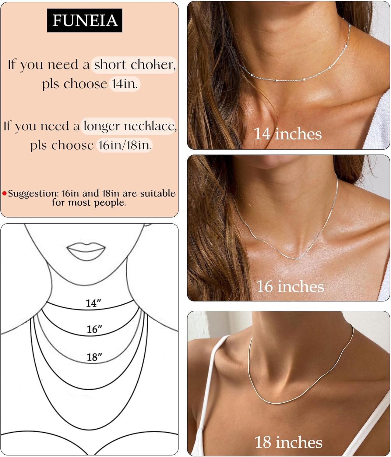 FUNEIA 925 Sterling Silver Necklace for Women Trendy Dainty Real Silver Chain Necklace Simple Thin Box Chain Beaded Chain Snake Chain Herringbone Necklaces Jewelry 14/16/18 Inch - Image 3