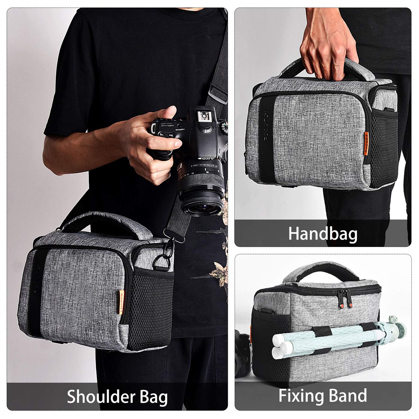 FOSOTO Custodie antiurto per fotocamere SLR/DSLR B500, Grigio, Personalizzato