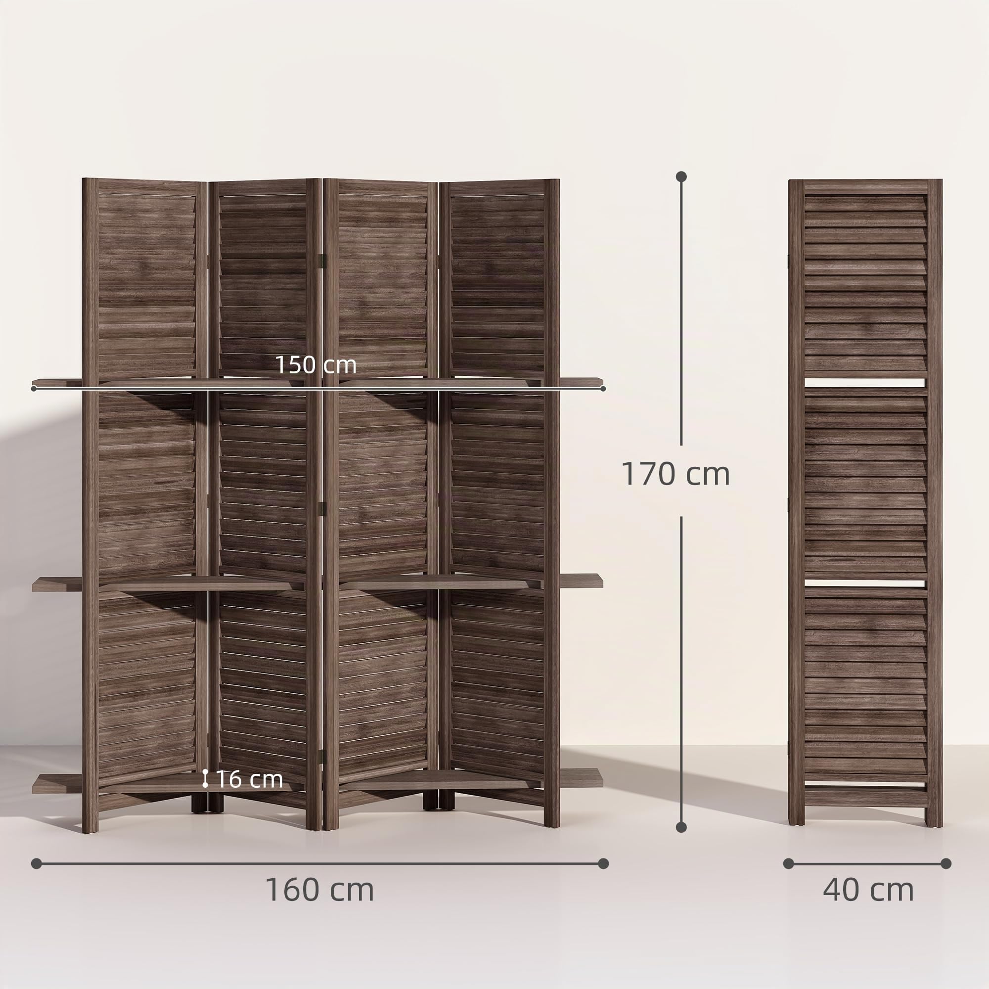 HOMCOM Paravent Intérieur en Bois 4 Panneaux 160 x 170 cm Noyer