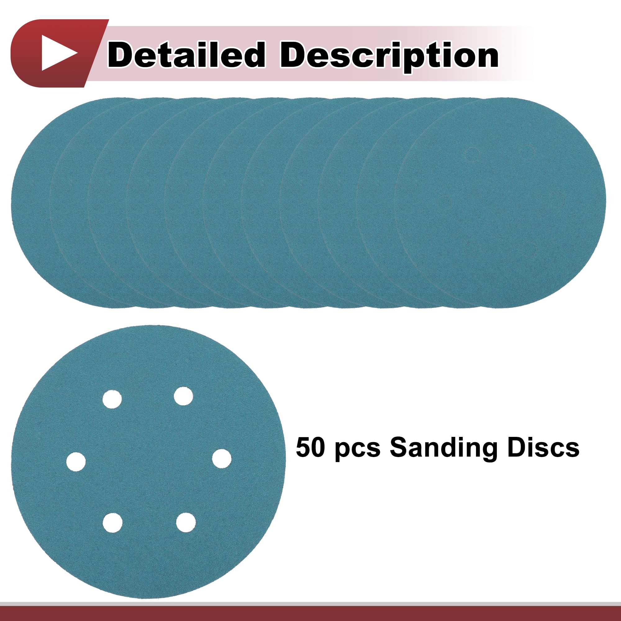 HEROFFIX 50 Pcs Car Wood Sanding Discs Smoothing Hook & Loop Sandpaper for Woodworking Automotive Refinishing 5.91" 7 Hole 100 Grit Blue Zirconia Alumina - Image 4
