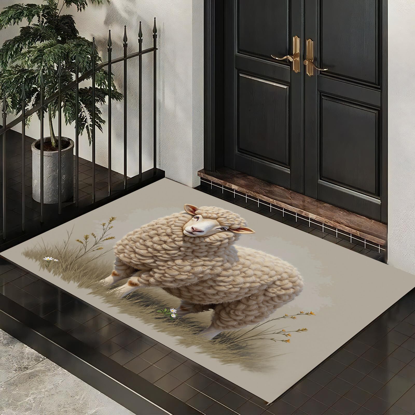 Tapis lavable en machine antidérapant motif mouton