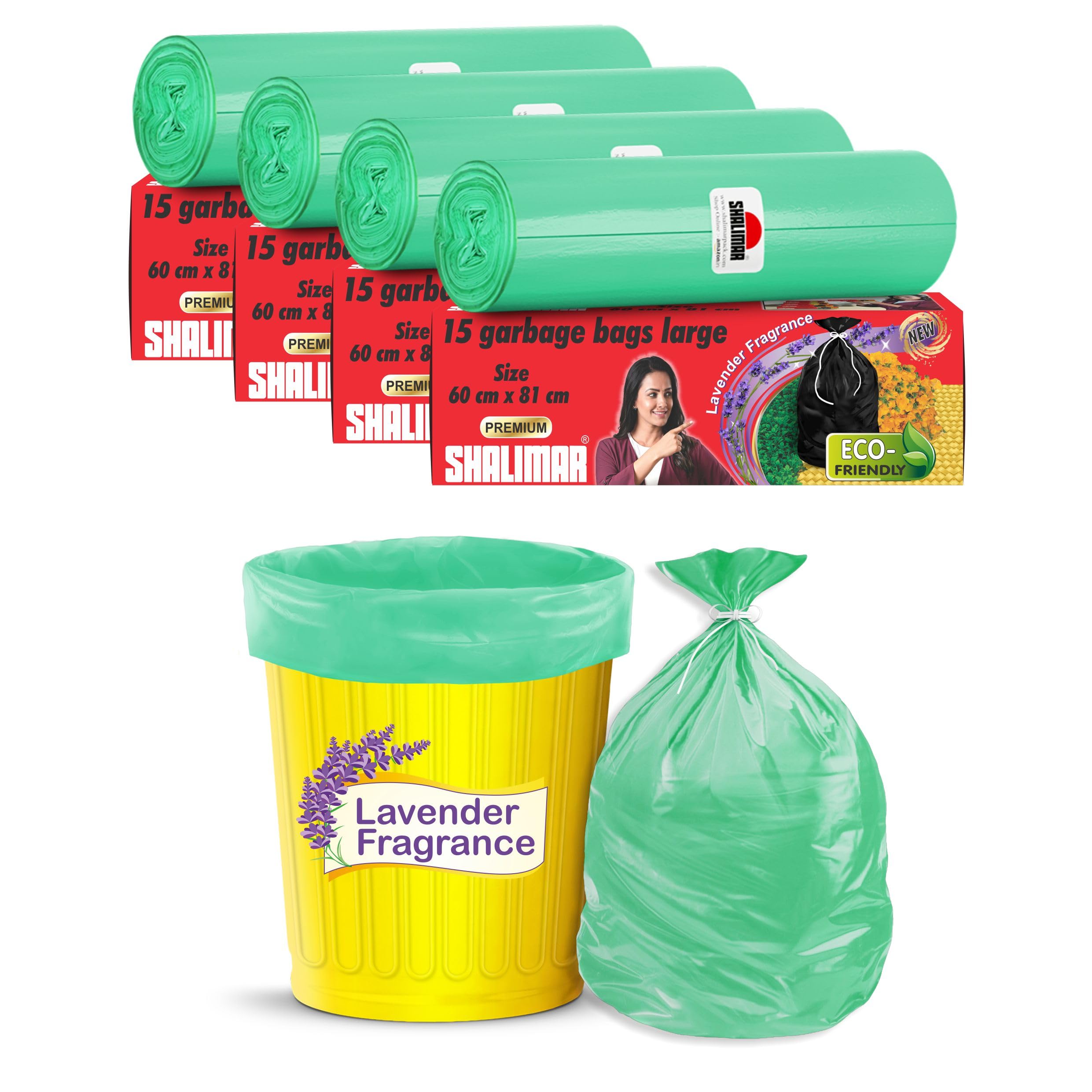 Premium (Lavender Fragrance) Scented Garbage Bags | Large 24 X 32 Inches | 60 Bags (15 Bags X 4 Rolls) | Dustbin Bag/Trash Bag | (Green) - Perforated Box for Easy Dispensing