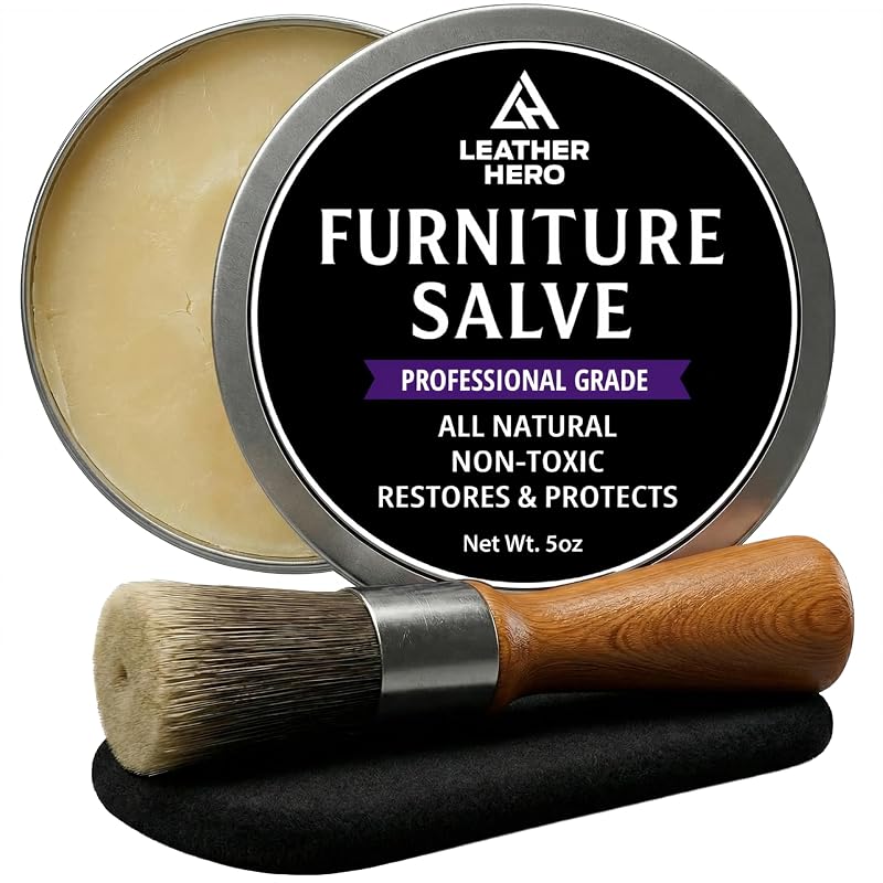 Bálsamo 3 em 1 para Couro e Madeira Leather Hero com Escova e Flanela de Polimento, 142 g
