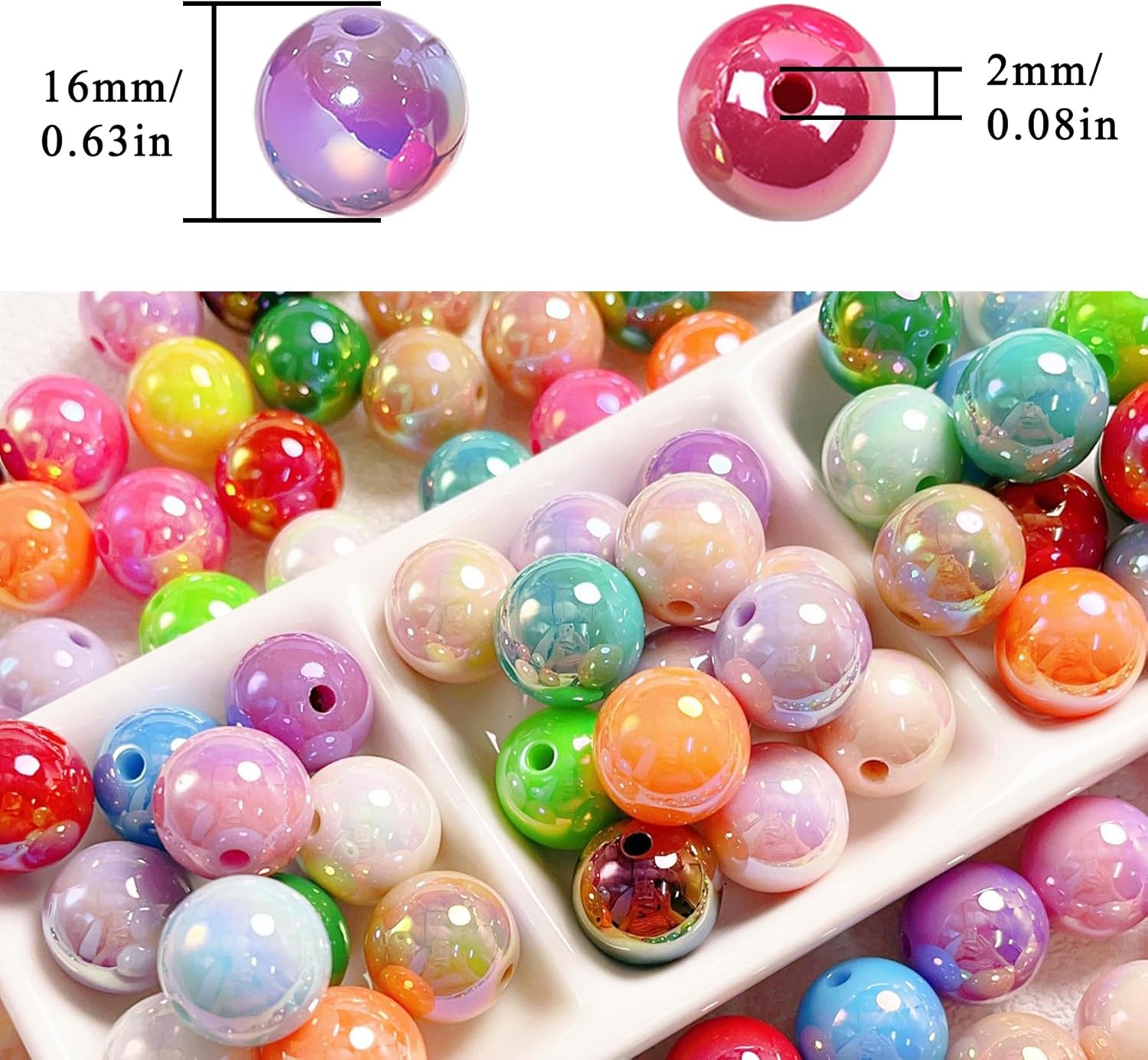 120Pcs 16MM Acrylic Beads for Jewelry Making,AB Color Acrylic Beads Black Round Bead for DIY Bracelets Necklace Keychain Mobile Phone Chain (AB Black, 16MM) - Image 3