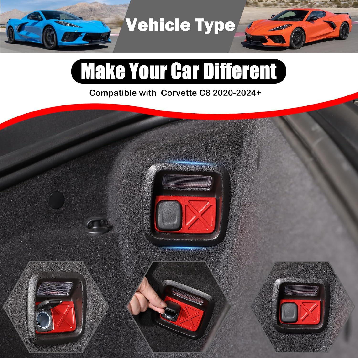 for Corvette C8 Front Trunk Escape Switch Anti Mispress Cover Compatible with Corvette C8 Stingray 2020-2024 Aluminum Front Trunk Button Blocker Trim Frame (Red)
