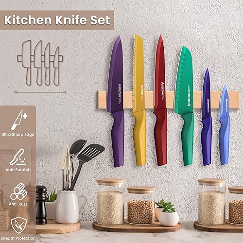 Miniatura 2 de Astercook Knife Set, 12 Pcs Color-Coded Kitchen Knives Set, 6 Color Anti-Rust Coating Stainless Steel Chef Knife Sets with 6 Blade Guards Dishwasher