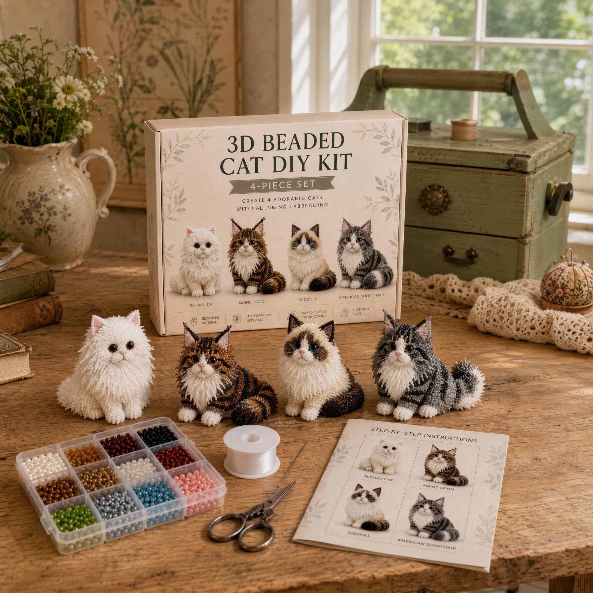 Copbopwn 3D Beaded Animal Kit DIY Cat Beading Set for Adults Beginners