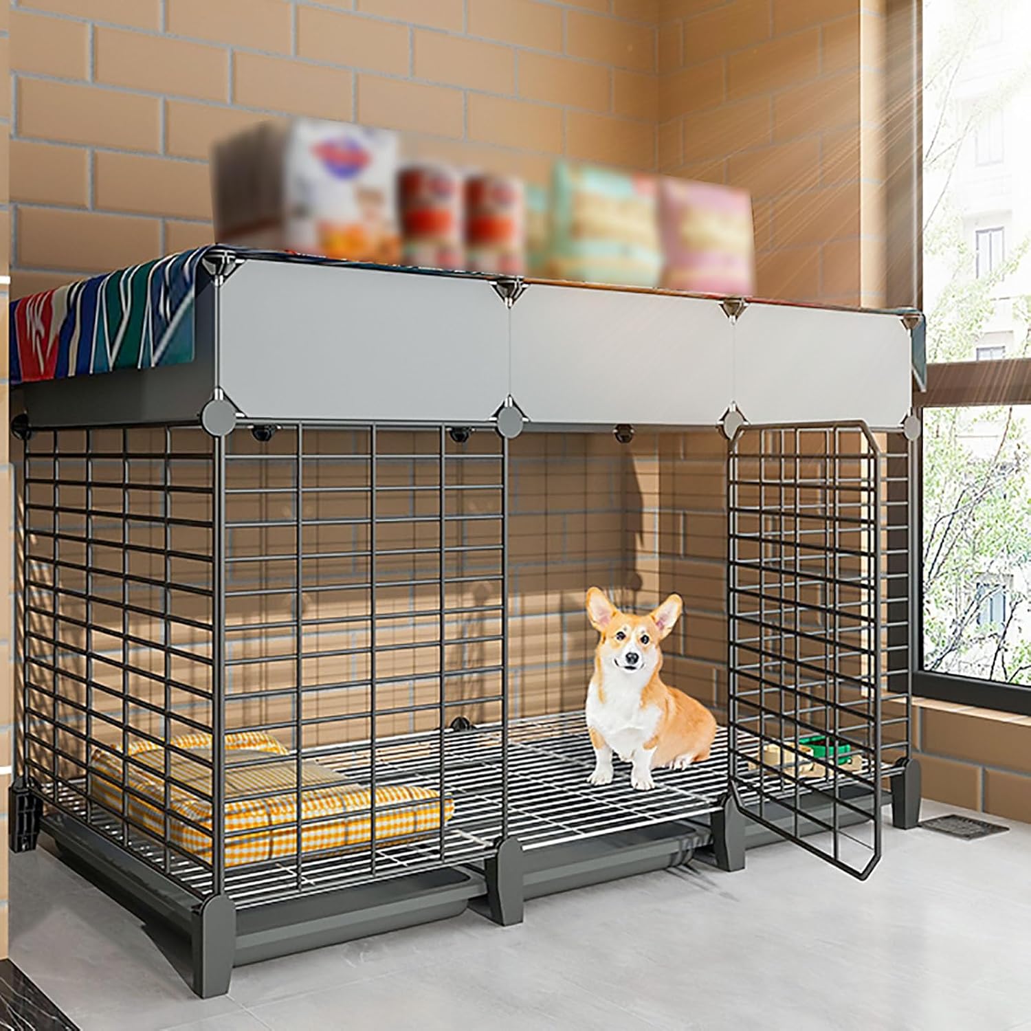 Pet Cages Indoor Enclosure Detachable Metal Wire Kennels Crate Large Extra Exercise Place Cage，Foldable Metal Dog Crate, Portable Puppy Cage with Removable Tray, Ideal Indoor/Outdoor Pet Ken