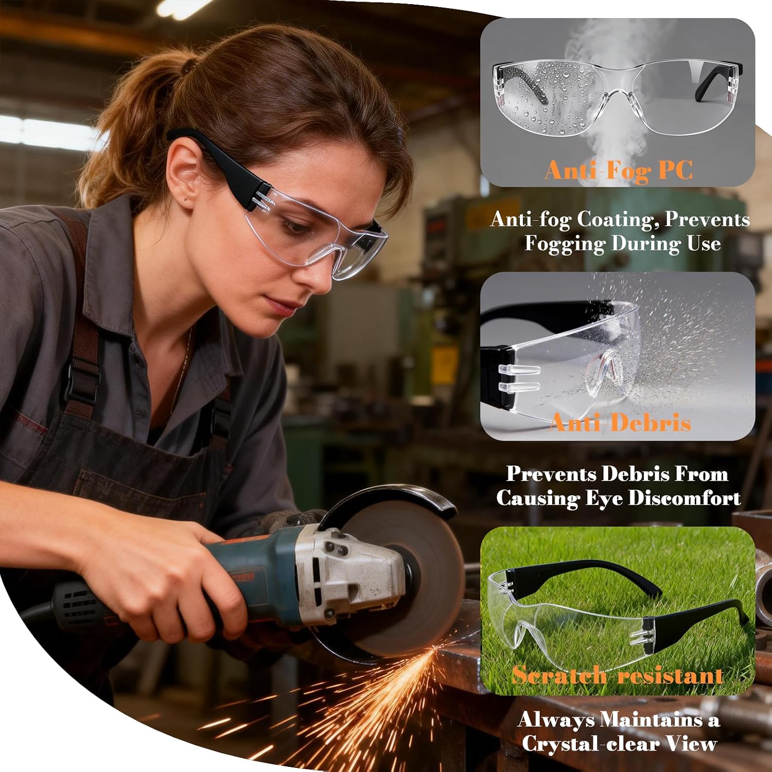 BIRDDIE Safety Glasses 20pcs,Bulk Anti-Fog Clear Safety Glasses,Scratch Impact Resistant Protective Glasses For Construction, Yard Work, Laboratories,Carpenter, StonMason,for Men And Women