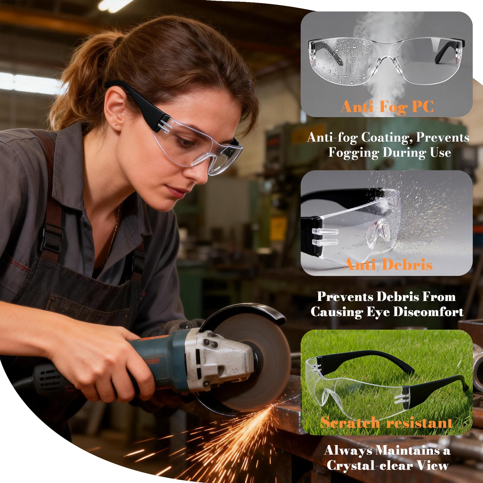 BIRDDIE Lot de 10 lunettes de sécurité enveloppantes anti-buée pour le travail, le bricolage et l'extérieur, pour le travail, le bricolage, le tir et les activités de plein air