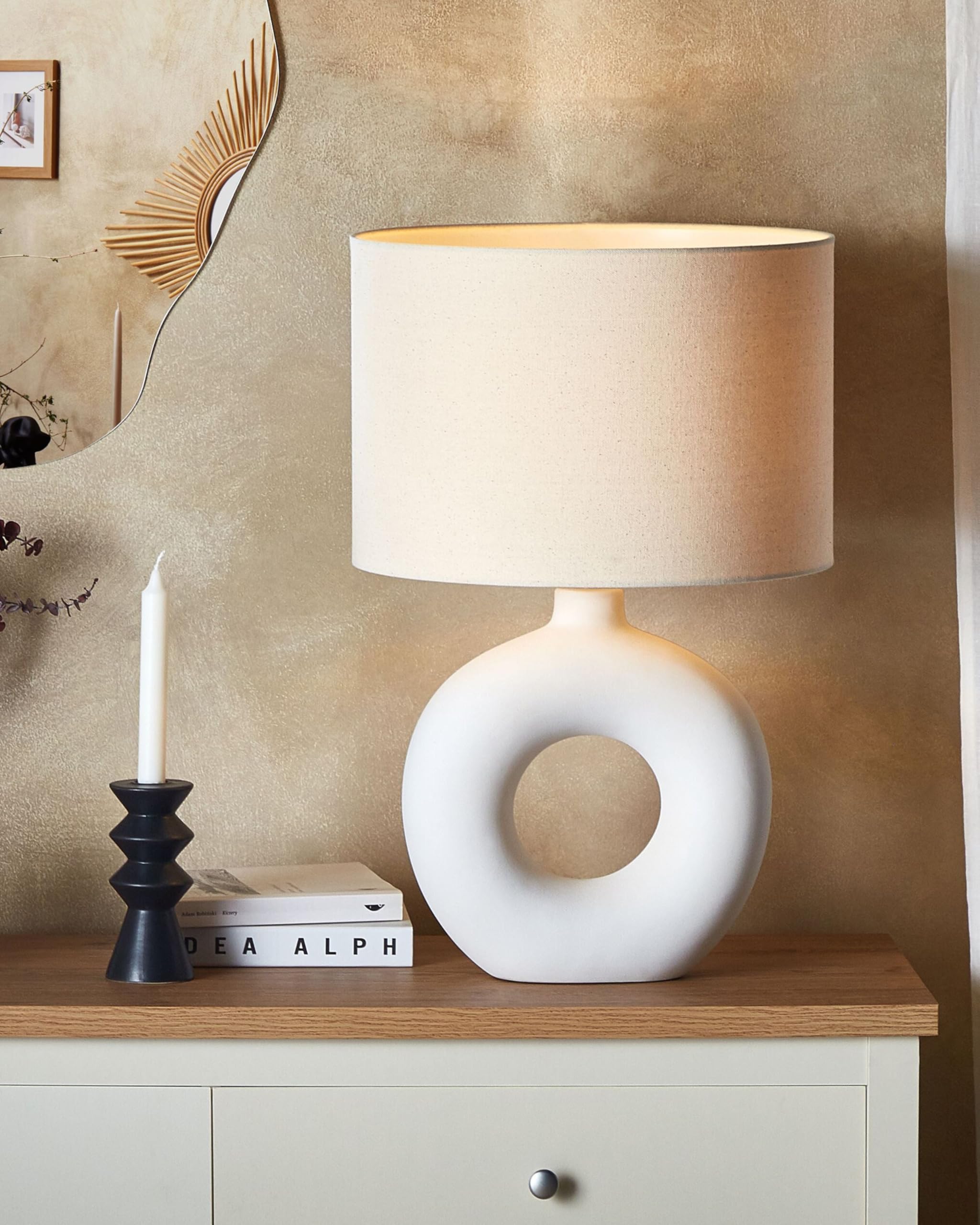 Beliani Lámpara de mesa de cerámica blanco beige claro 58 cm pantalla tela art déco Venta
