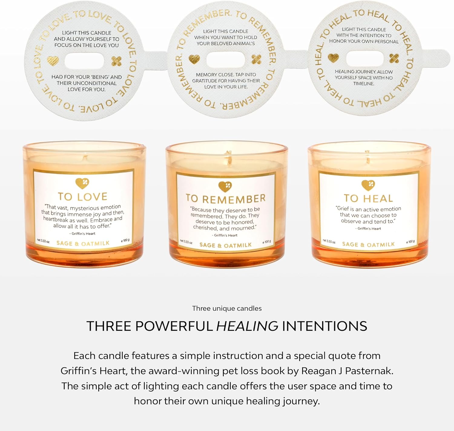 Griffin's Heart Pet Memorial Candle Set - Luxury Pet Loss Sympathy Gift for Remembrance, Bereavement, of a Beloved Dog, Cat, Horse, Bunny, or Bird
