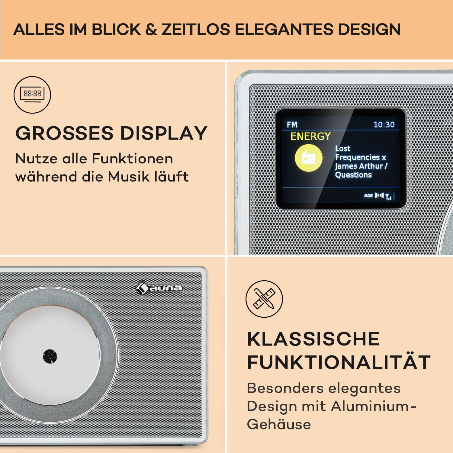 Auna Radio für Küche & Bad, DAB Radio mit CD Player zur Wandmontage, DAB Plus mit Bluetooth, DAB/DAB+/FM, LCD Display, MP3, Streaming, Digitalradio Klein, mit Wecker & Fernbedienung