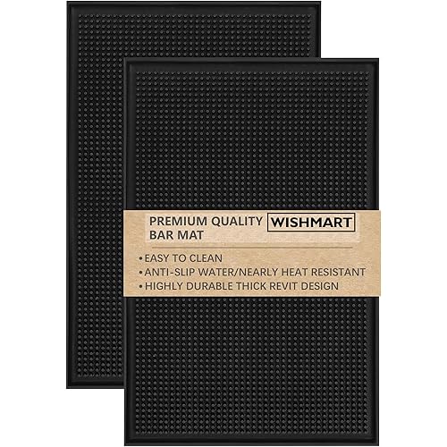 Rubber Bar Mat Set of 2 – 18"x12", Black – Durable, Non-Slip, Non-Toxic Spill & Drying Mats for Bars, Restaurants, Coffee Shops, Countertops & Tabletops