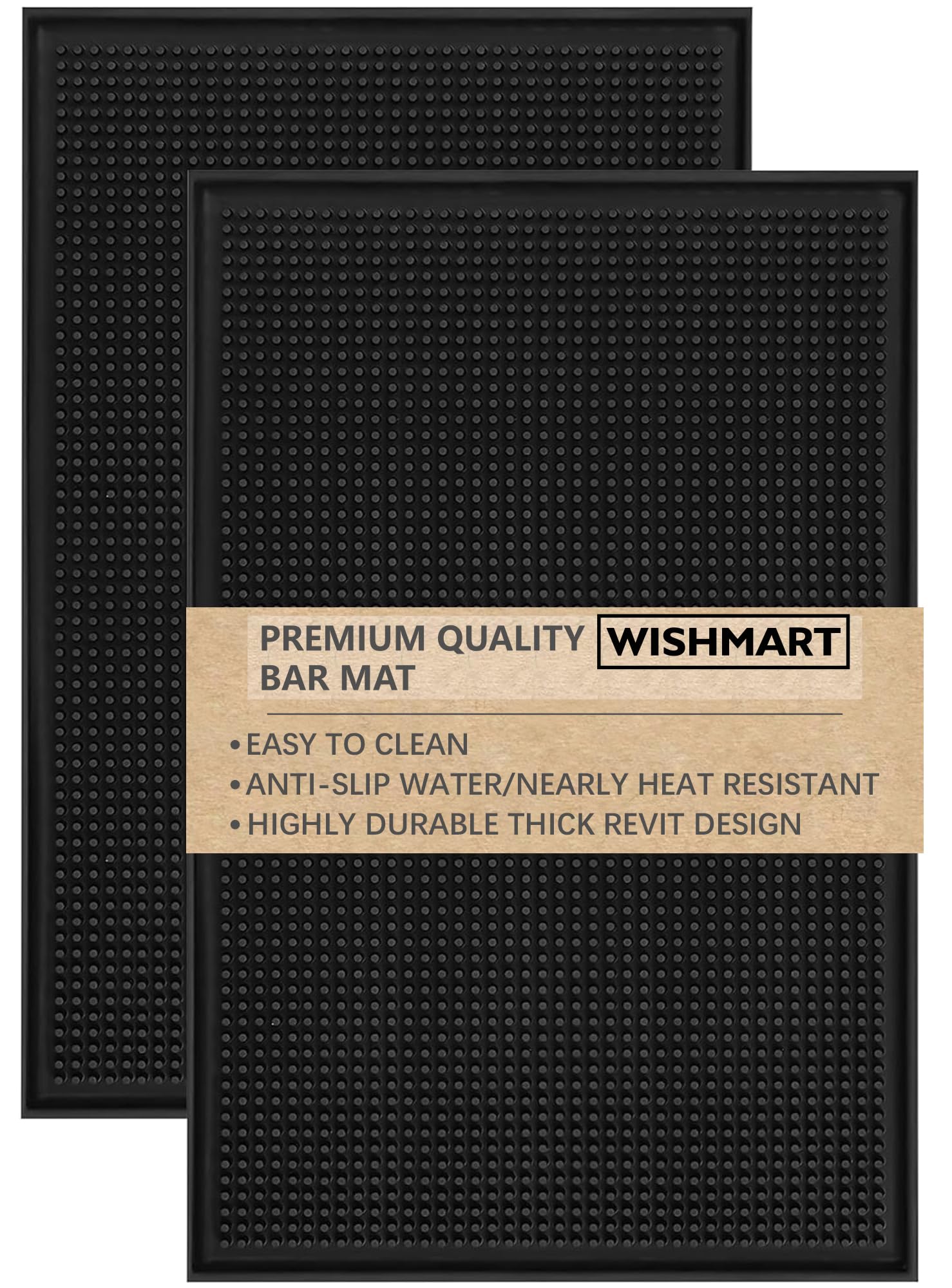 Rubber Bar Mat Set of 2 – 18"x12", Black – Durable, Non-Slip, Non-Toxic Spill & Drying Mats for Bars, Restaurants, Coffee Shops, Countertops & Tabletops