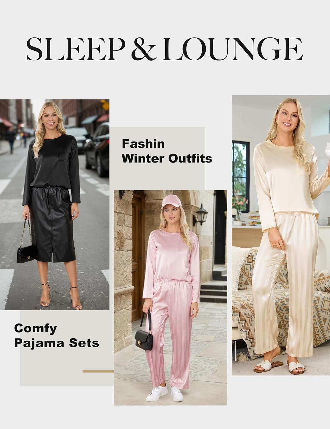 Blooming Jelly Womens Silk Pajamas 2 Piece Satin Matching Lounge Sets Cute Long Sleeve Striped Pants Pjs with Pocket - Image 5