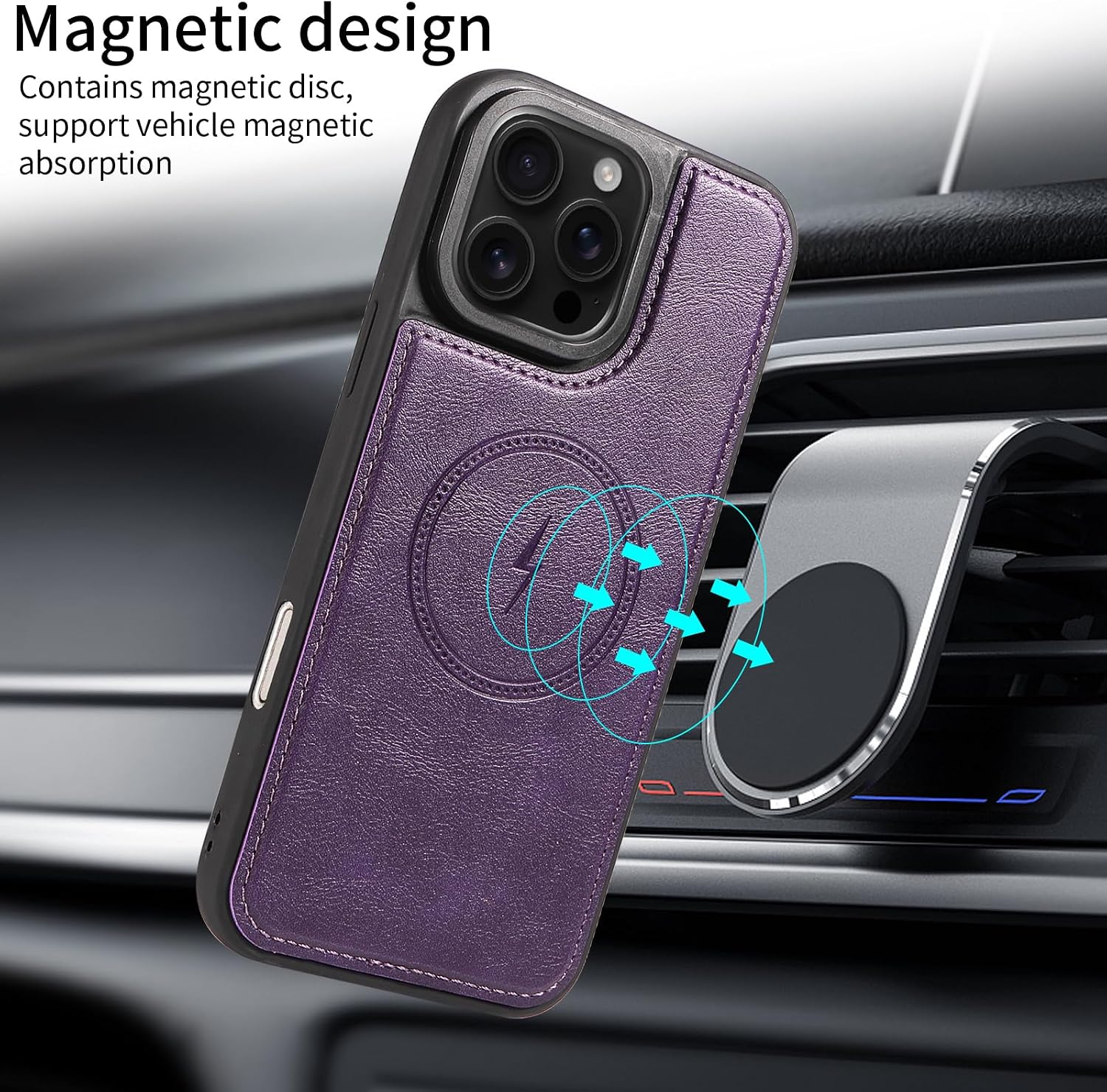Caseurban Wallet Case for iPhone 16 Pro Max Compatible with Magsafe, Detachable Card Holder, PU Leather Handbag Phone Purse with Zipper, RFID Blocking Strap Lanyard Kickstand Magnetic Phone Case