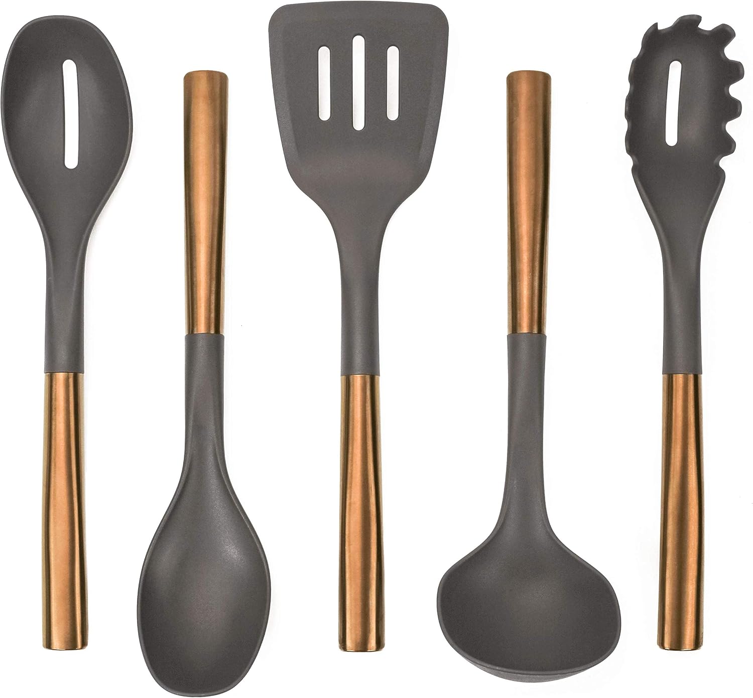 Copper Plated Kitchen Set, Nylon Cooking Utensils for Chefs, Non-Stick Safe, 5 Piece