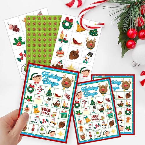 Miniatura 3 de LONLONBANG Tarjetas de juegos de fiesta de bingo de Navidad con 24 jugadores, juego de mesa de fiesta de Navidad para niños, niñas, adultos jóvenes,