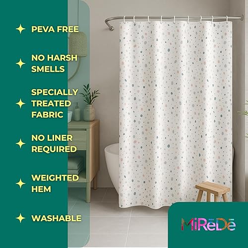 Miniatura 2 de Cortina de ducha impermeable de 72 x 72 pulgadas, cortina de baño de tela con dobladillo pesado y ojales inoxidables, diseño moteado lavable con 12