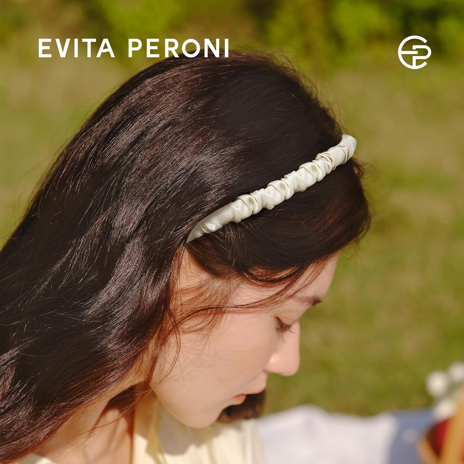 EVITA PERONI Headbands for Women Silk Pleated Headband thin and comfortable Hairband-Off-White