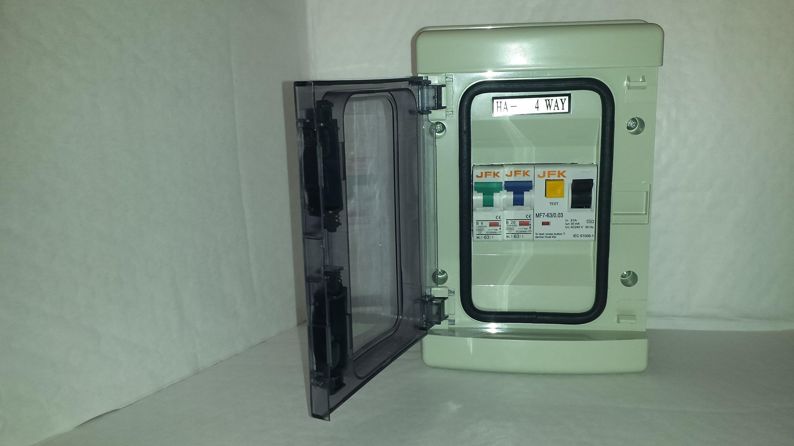 Garage Consumer Unit IP65 2 Way Fuse Box Fitted with RCD 40amp 30ma +6&20amp mcb's