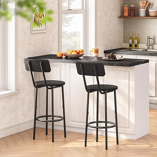 Miniatura 2 de HOOBRO Taburetes de bar, juego de 2 taburetes de bar con reposapiés y respaldo, sillas de bar de 25.2 pulgadas para isla de cocina, comedor,