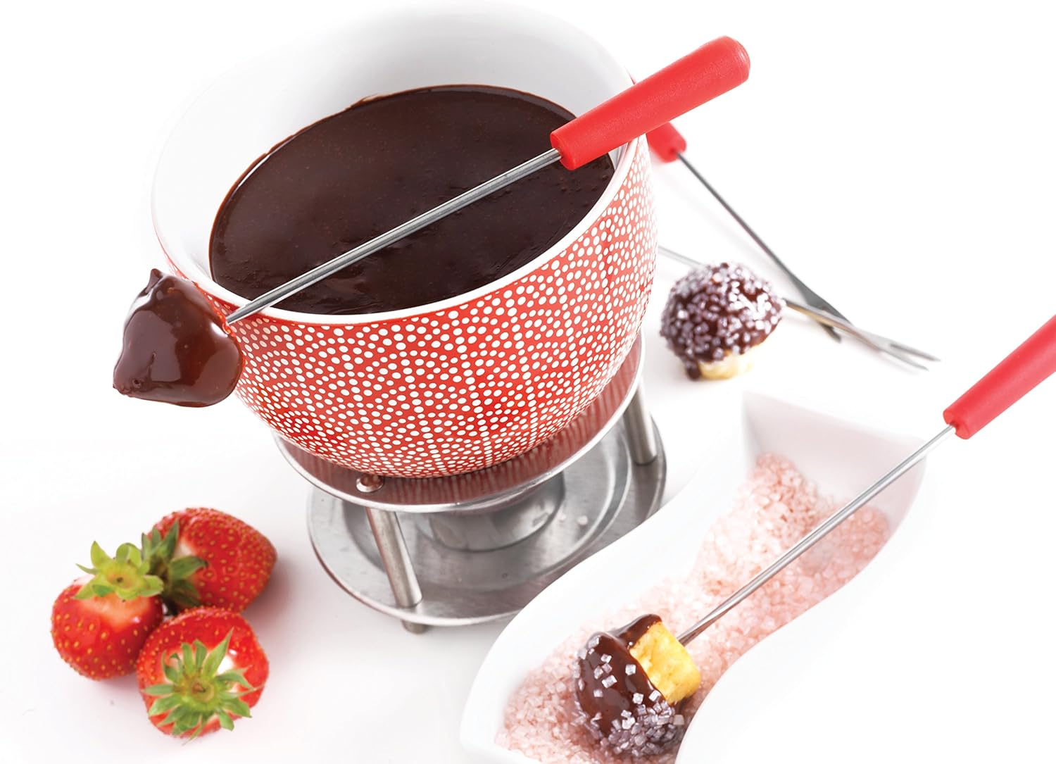 Mastrad Fondue Set - Includes Ceramic Fondue Pot, Stainless Steel Forks, Tealight Holder, Candle and Warming Stand - Melt Chocolate, Cheese and More