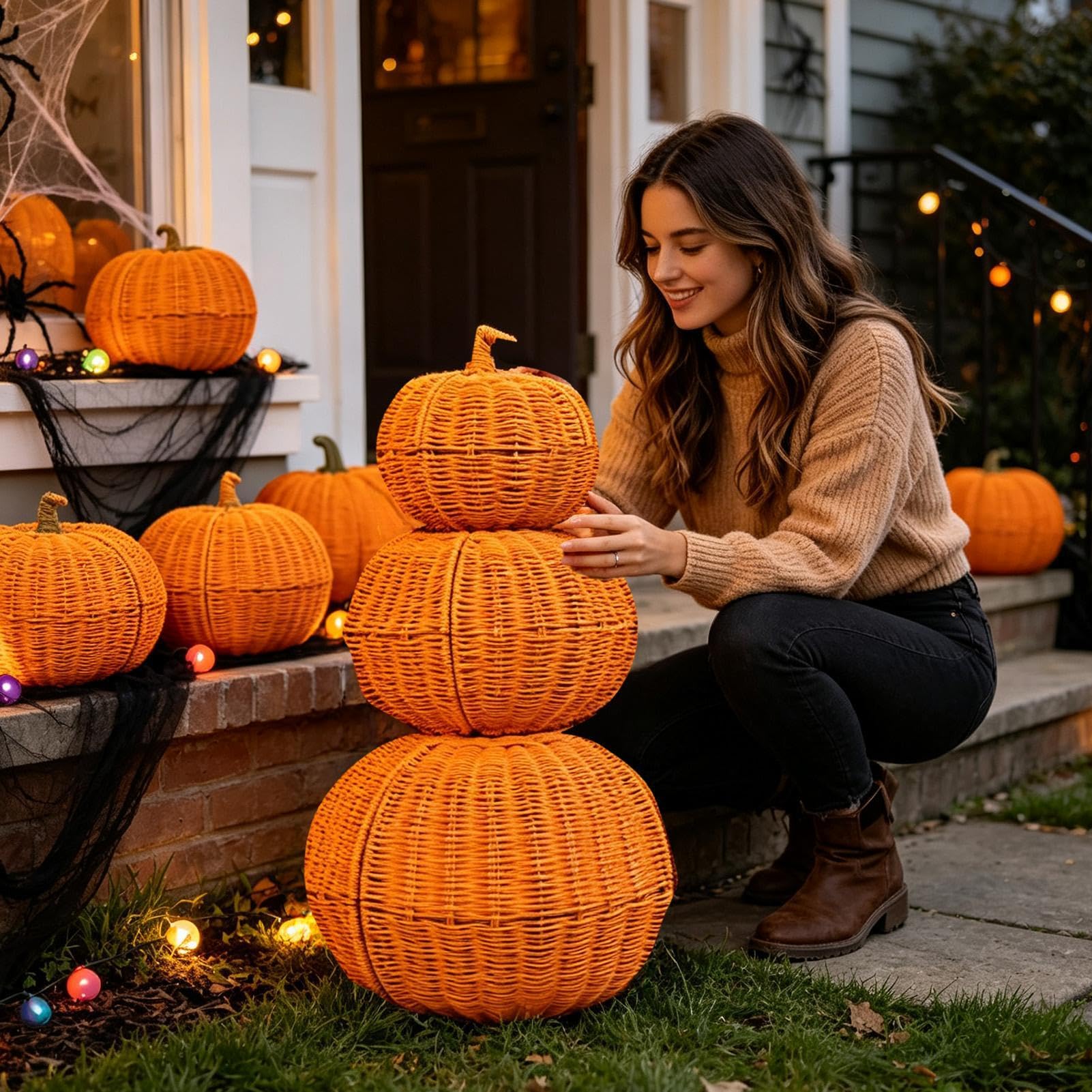 Cesto Portaoggetti A Forma Di Intrecciato Artigianale Centrotavola | Cesto Intrecciata Halloween Decor per Festa Raccolto Autunnale, Interni Esterni, Casa Soggiorno Mensola