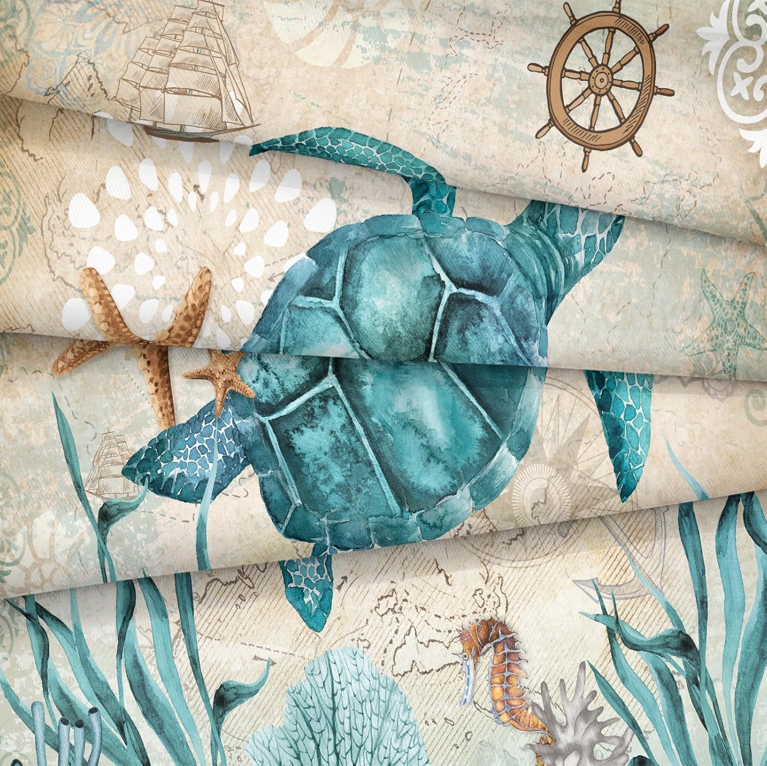 Turtle Comforter Set King Size Ocean Comforter Bedding Set Teal Turtle Mediterranean Style Ocean Themed Comforter for Boys Girls 4PCs with 1 Cushion Cover (King, Turtle)