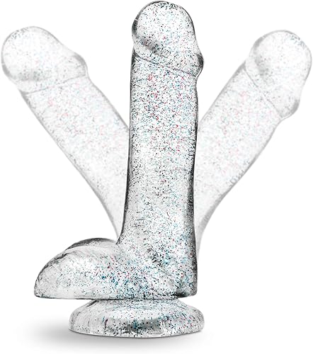 Miniatura 4 de Blush Naturally Yours - Consolador pequeño con purpurina de 6 pulgadas con bolas, polla suave realista, ventosa, arnés compatible con hombres y