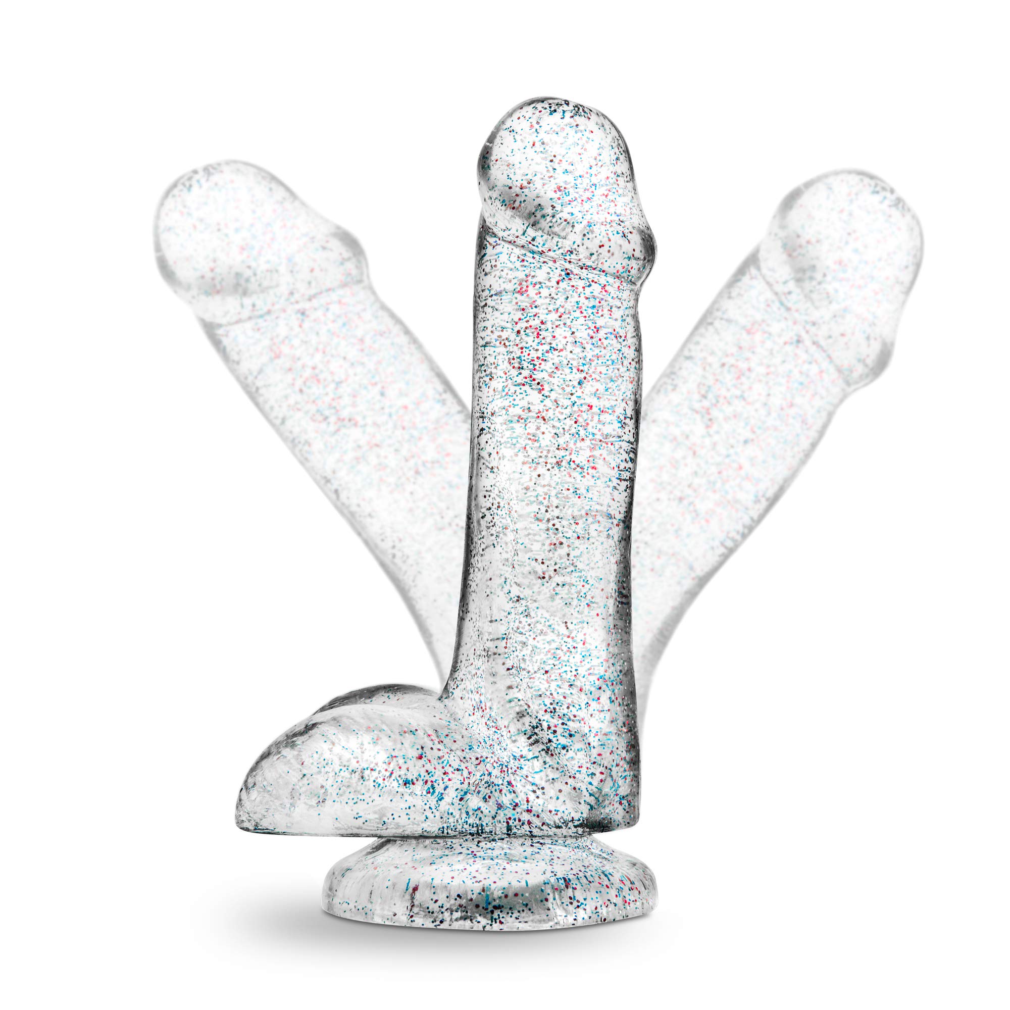 Blush Naturally Yours 6" Small Glitter Dildo w/Balls, Realistic Soft Cock, Suction Cup, Harness Compatible Male Female Anal & Vaginal Pleasure Play Adult Sex Toy Penis for Women, Men, Couples - Clear