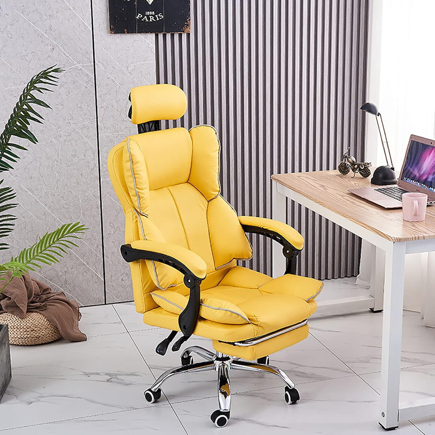 Miyabitors Sillas de Juego de cibercafés de Internet Sillas de computadora de Ascensor de rotación con sillas de Almuerzo de Sofá para el Sofá Informal,Amarillo