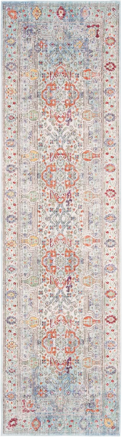 SAFAVIEH Valencia Collection Runner Rug - 2'3" x 8', Blue & Multi, Boho Chic Distressed Design, Non-Shedding & Easy Care, Ideal for High Traffic Areas in Living Room, Bedroom (VAL159M)