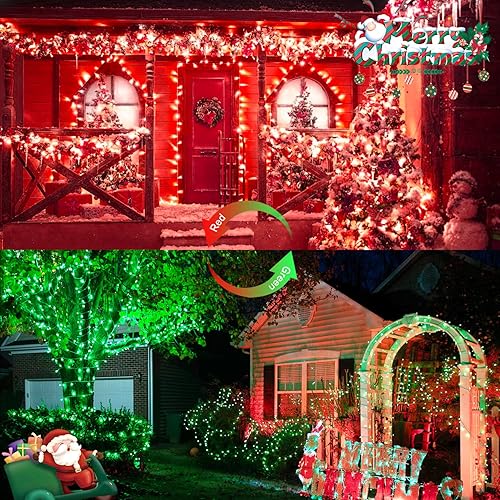 Miniatura 5 de MEXSUSS 100 luces LED rojas y verdes de Navidad enchufables, 11 modos de luces de Navidad para interiores con control remoto, 33 pies conectables