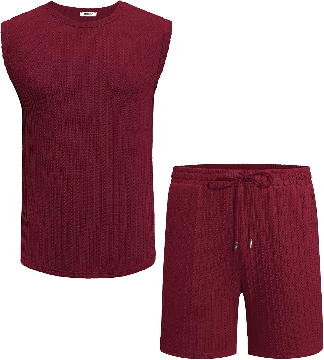 COOFANDY Men's 2 Piece Outfits Beach Knit Jacquard Sleeveless Shirt and Shorts Sets Summer Athletic Vacation Set - Image 7