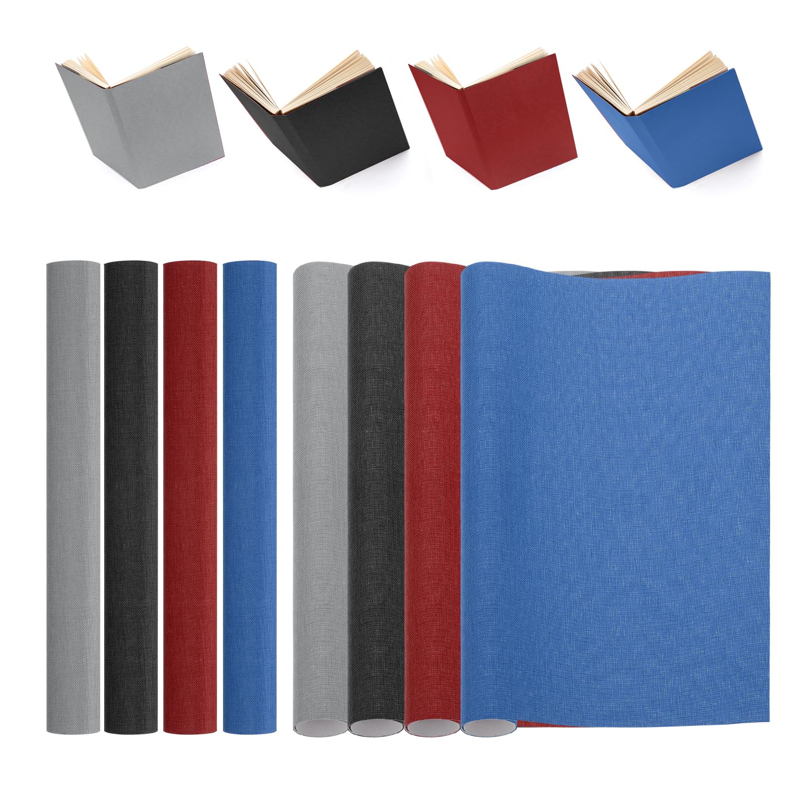 PATIKIL 40"x16" Bookbinding Cloth, 4Pcs Book Cover Bookbinding Repair Cloth Book Binding Cloth for Bookbinding Book Arts Sewing DIY Craft, Black/Gray/Dark Blue/Red