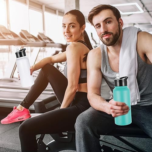 Miniatura 7 de VEGOND Botella de agua aislada de 32 onzas, botellas de agua metálicas de acero inoxidable a granel con tapa de popote a prueba de fugas y tapa de