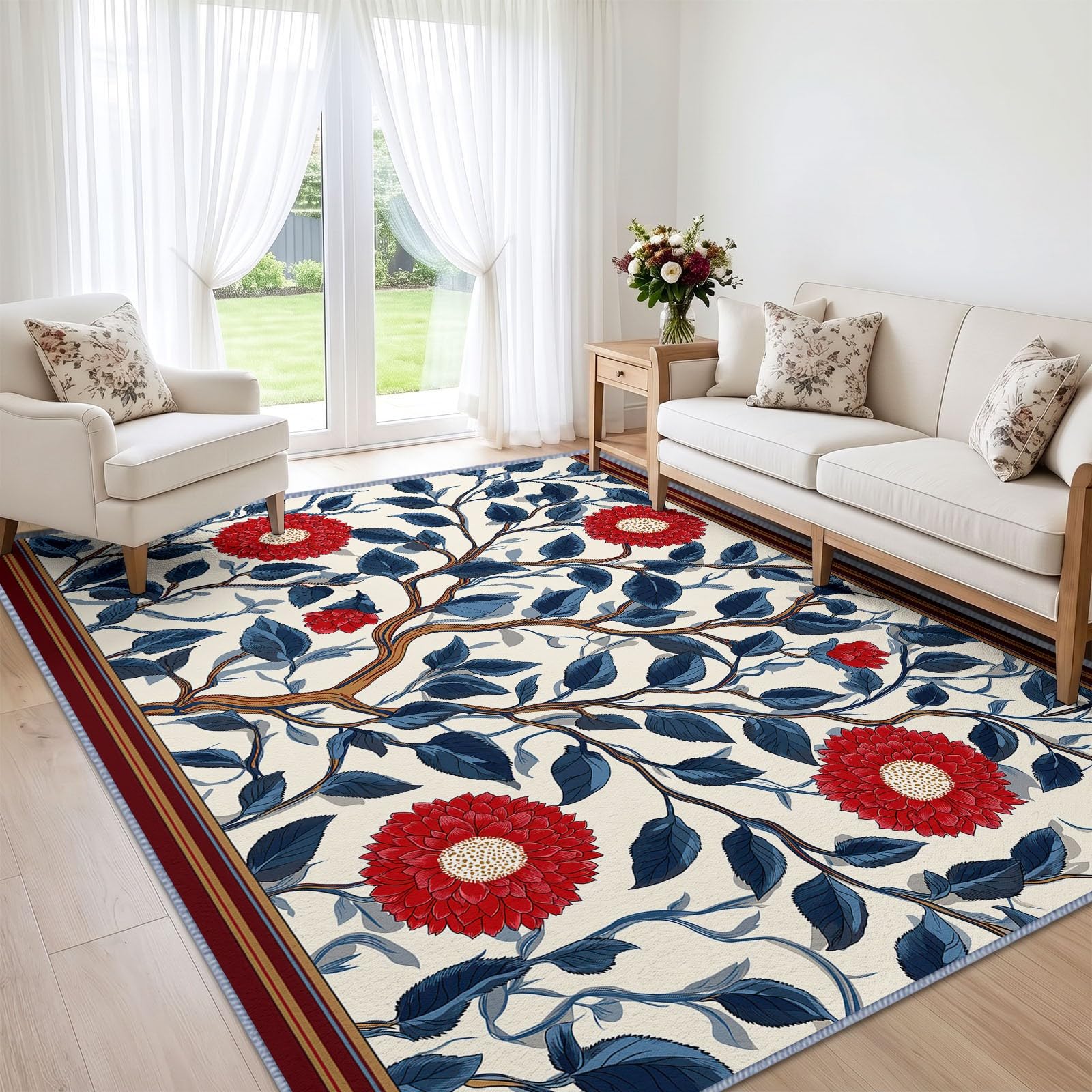 Generisch Zweig - Alfombra con diseño de flores, lavable a máquina, para salón, 200 x 300 cm, estilo barroco francés, clásica, suave pelo corto, parte trasera antideslizante, fácil de limpiar, para