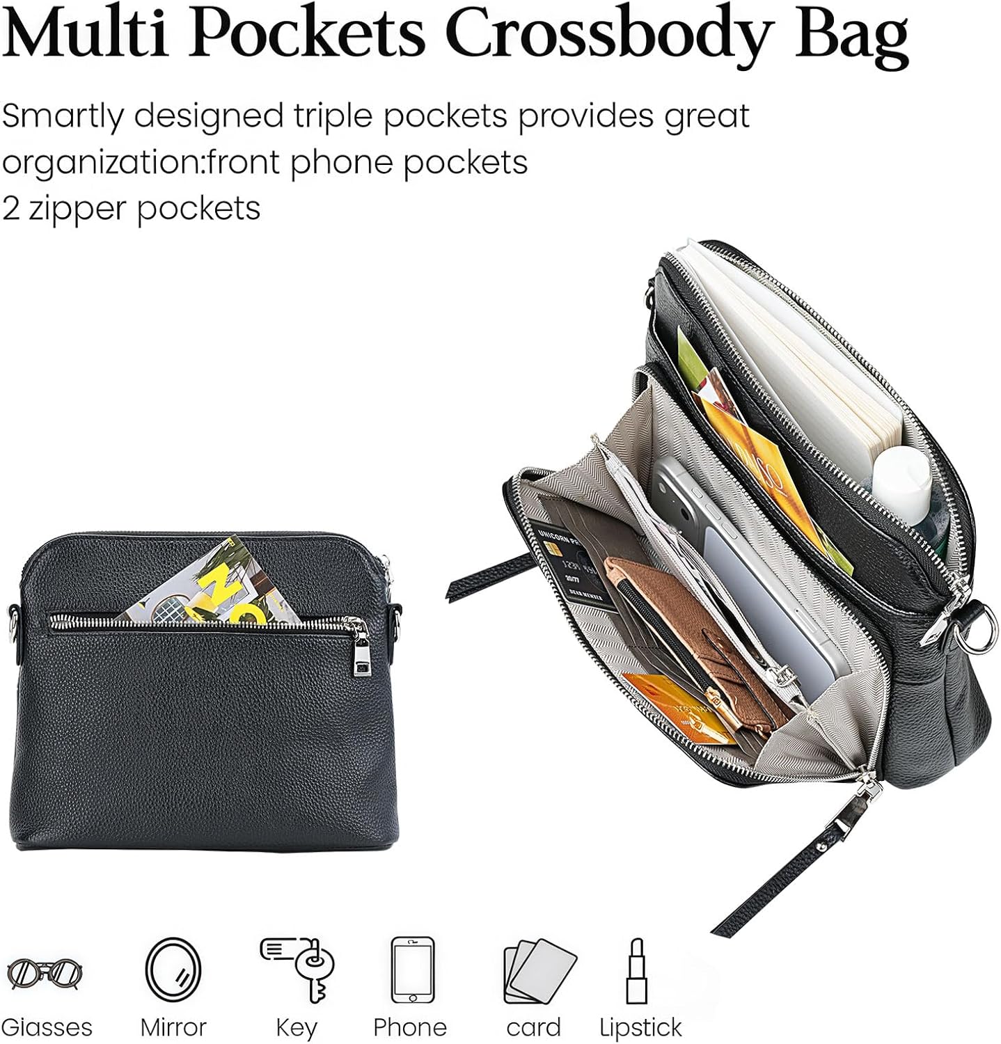 Genuine Leather Crossbody Purses for Women,Small Crossbody Shoulder Bag,|Built-in Tracker Tag&RFID Blocking Card Slots
