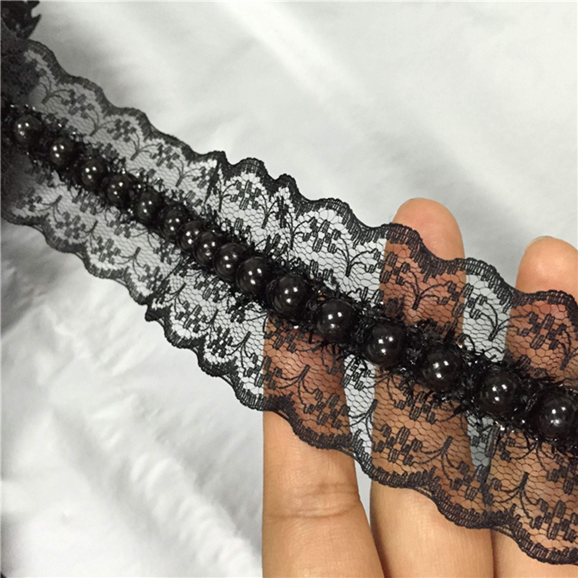 3 Yards Delicate Beaded Lace Trim Princess Costumes Lace Fringe Lace Embellished for DIY Craft Projects,Wedding Garters,Cuffs (Black)