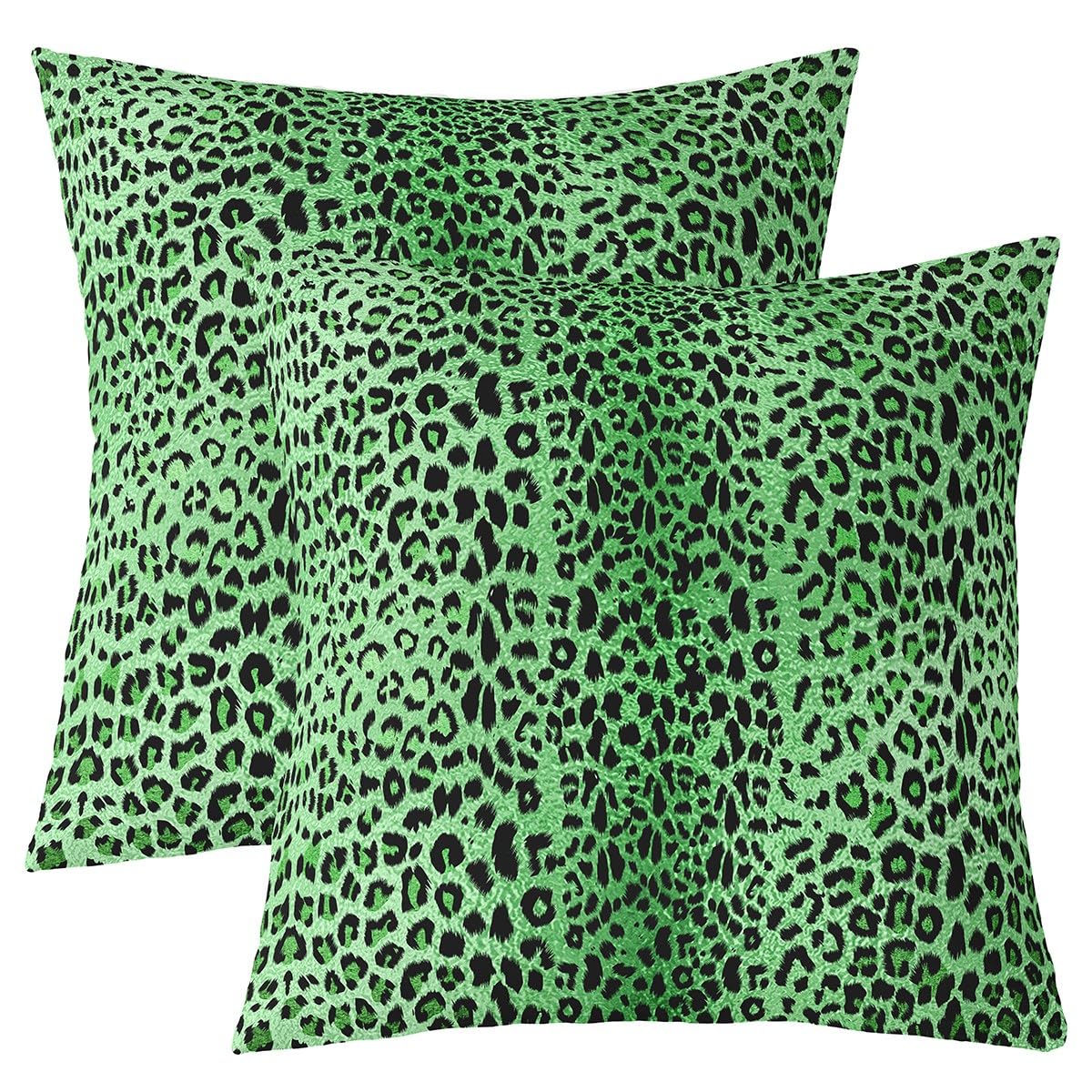 Richhome Multi 18 Green Leopard Print Pillow Covers For Couch Sofa Bed,Watercolor Retro African Cheetah Skin Pillow Covers 20"X20" Set Of 2,Vintage Country Decor Wild Animals Square Cushion Cases Set
