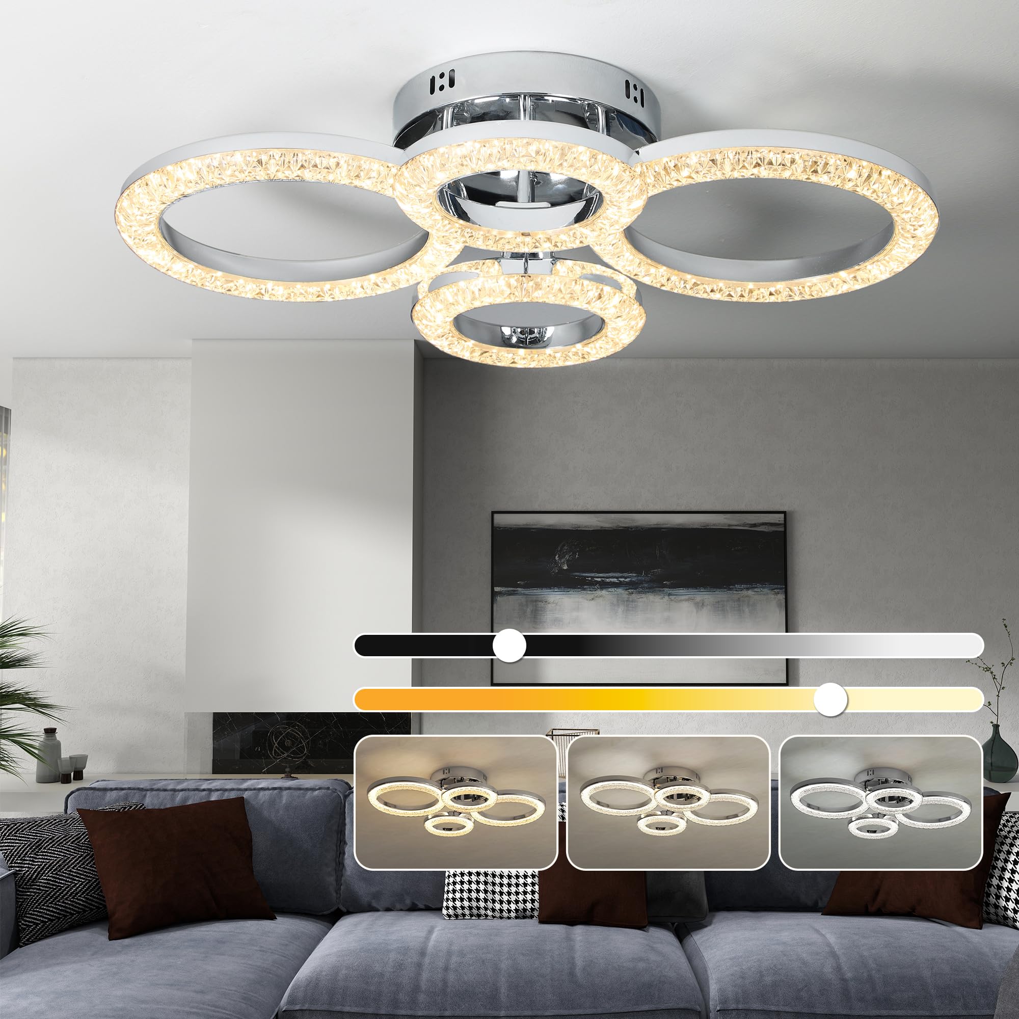 B&Q -  Modern 4-Ring Flush Mount Ceiling LightLed Ceiling LightSilver