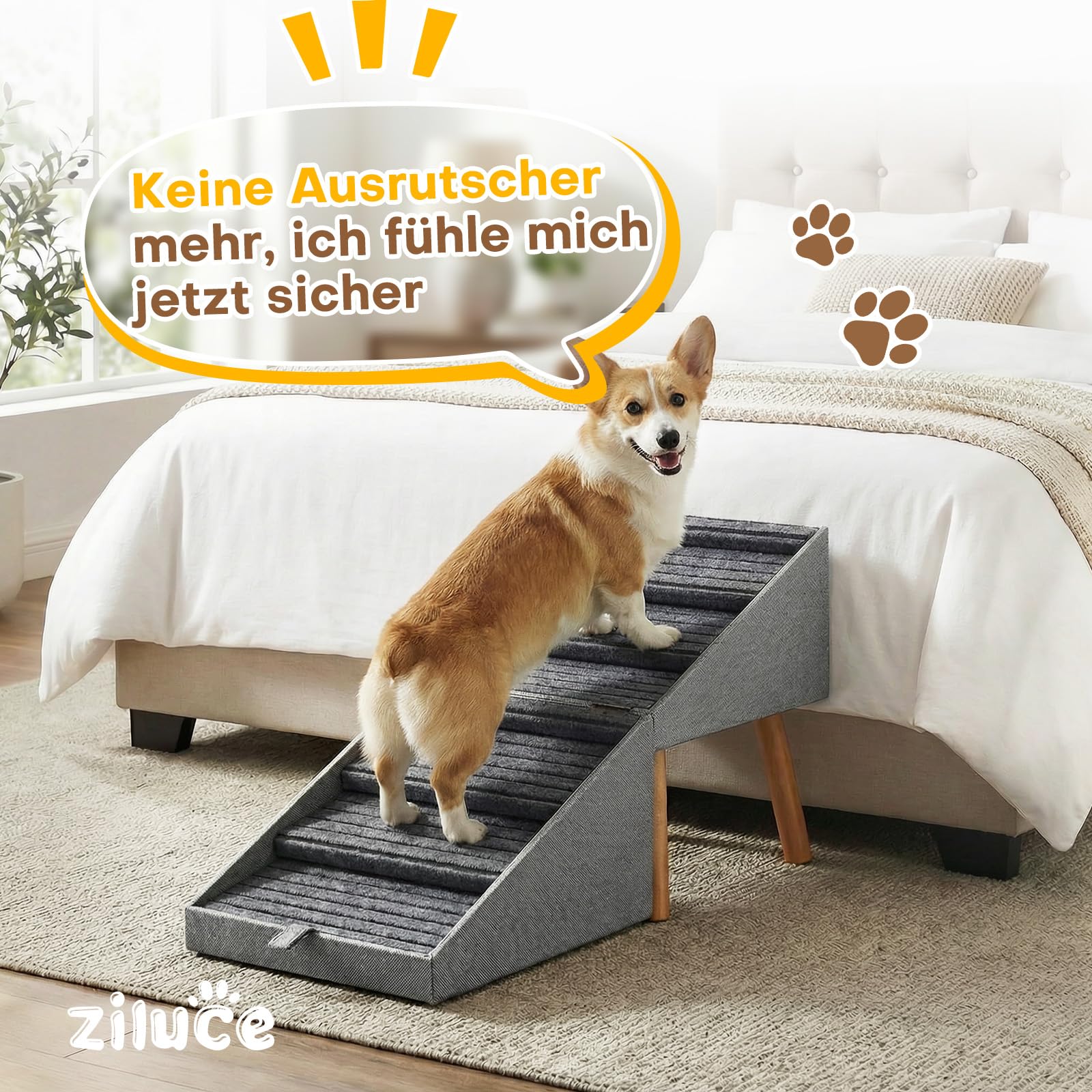 Scala per cani di piccola taglia e gatti per divano e letto, pieghevole, 2 in 1, in legno, per cuccioli, design ottomano (grigio chiaro, altezza 53,5 cm)